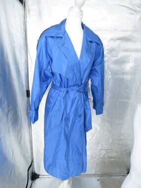 Vintage OTELLO PELLE Trench Coat Blue Size 7 8 Belted Raincoat Long Lightweight